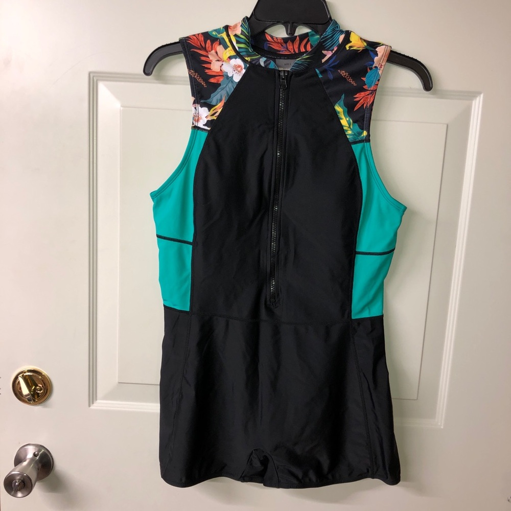 Ecuppa EUC 1pc Sleeveless Zip Up Boyshort Rashguard Swim/Surf Wear sz L